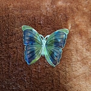 Source Unknown Blue and Green Butterfly Brooch